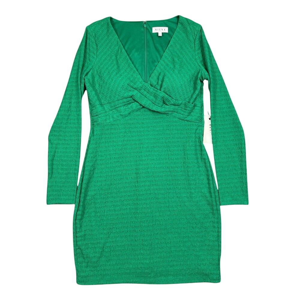 NWT Siena Green Textured Wrap Front Bodycon Dress Long Sleeve Knee Length - 12